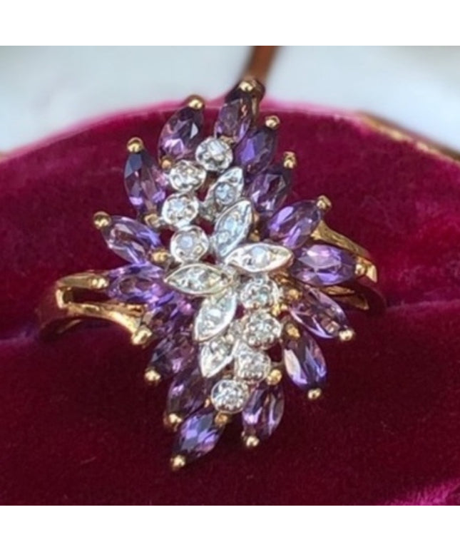 Stunning - 10k Amethyst & Diamond cluster ring dinner cocktail large w appraisal
