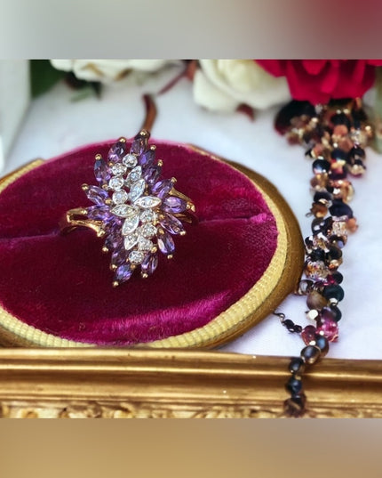 Stunning - 10k Amethyst & Diamond cluster ring dinner cocktail large w appraisal
