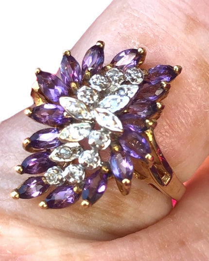 Stunning - 10k Amethyst & Diamond cluster ring dinner cocktail large w appraisal