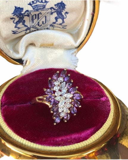 Stunning - 10k Amethyst & Diamond cluster ring dinner cocktail large w appraisal