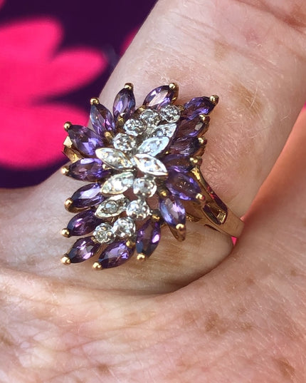 Stunning - 10k Amethyst & Diamond cluster ring dinner cocktail large w appraisal