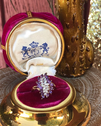 Stunning - 10k Amethyst & Diamond cluster ring dinner cocktail large w appraisal