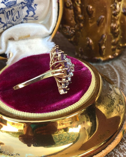 Stunning - 10k Amethyst & Diamond cluster ring dinner cocktail large w appraisal