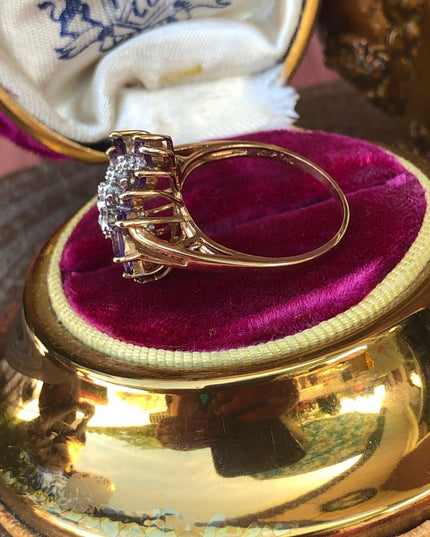 Stunning - 10k Amethyst & Diamond cluster ring dinner cocktail large w appraisal