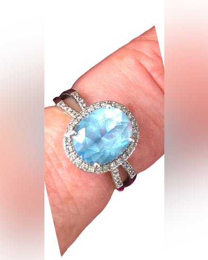 Stunning 14k Diamonds & Topaz ring over 5TCW! cocktail dinner YG