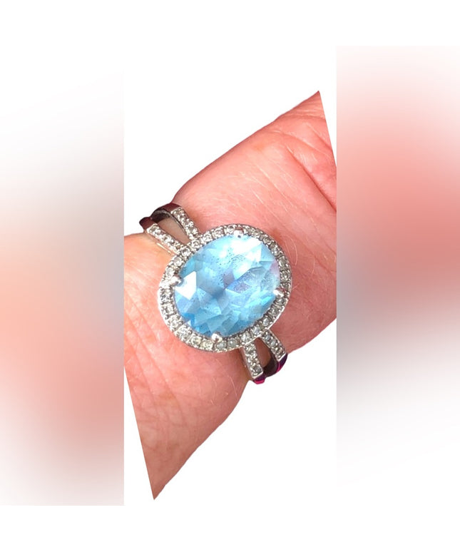 Stunning 14k Diamonds & Topaz ring over 5TCW! cocktail dinner YG