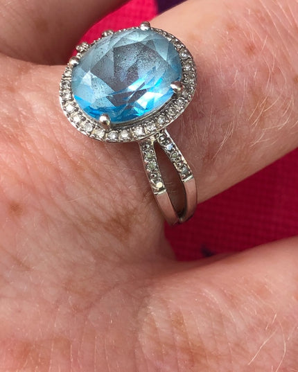 Stunning 14k Diamonds & Topaz ring over 5TCW! cocktail dinner YG