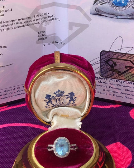 Stunning 14k Diamonds & Topaz ring over 5TCW! cocktail dinner YG