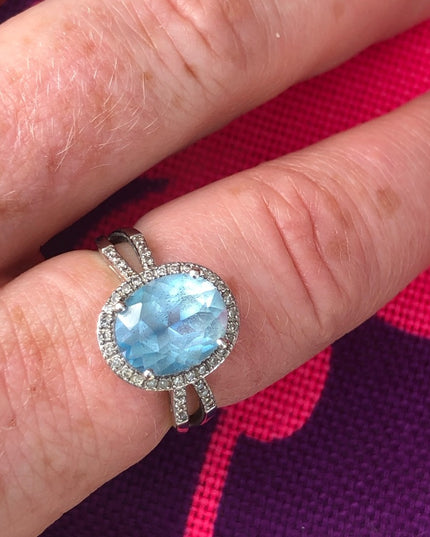 Stunning 14k Diamonds & Topaz ring over 5TCW! cocktail dinner YG