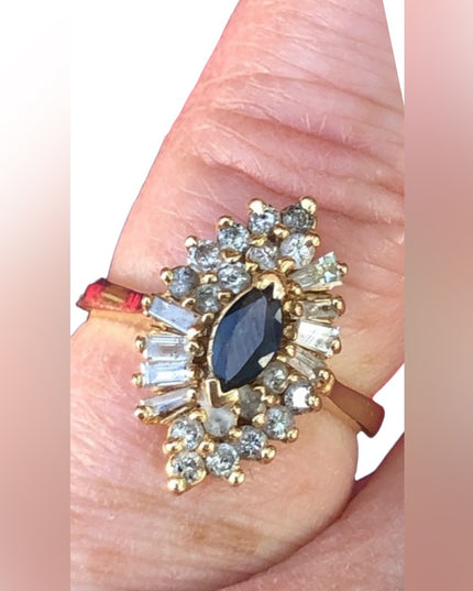 14k gold diamond & sapphire ring .70 tcw cocktail cluster