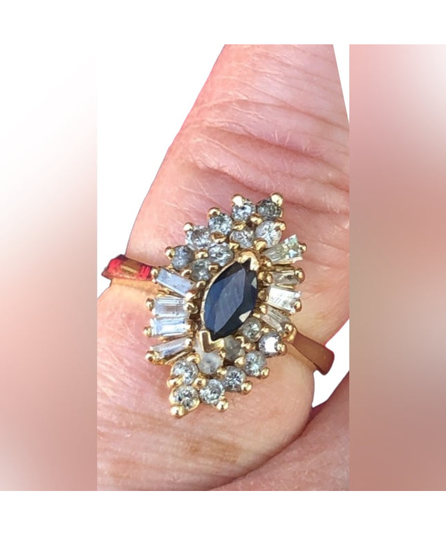 14k gold diamond & sapphire ring .70 tcw cocktail cluster