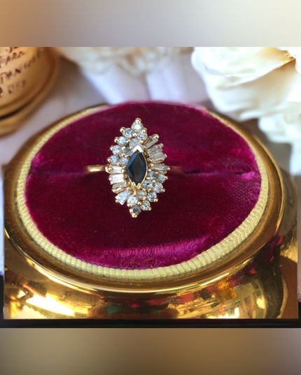 14k gold diamond & sapphire ring .70 tcw cocktail cluster