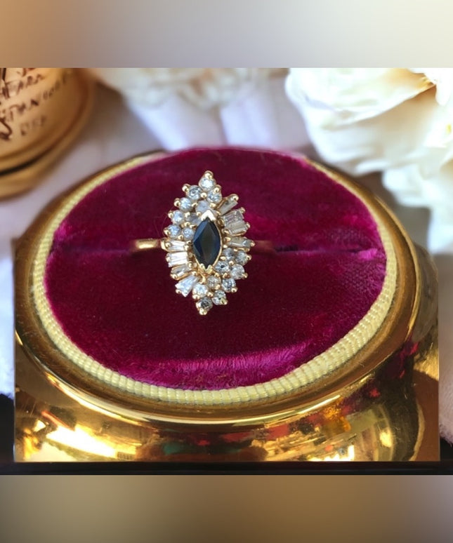 14k gold diamond & sapphire ring .70 tcw cocktail cluster