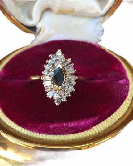 14k gold diamond & sapphire ring .70 tcw cocktail cluster