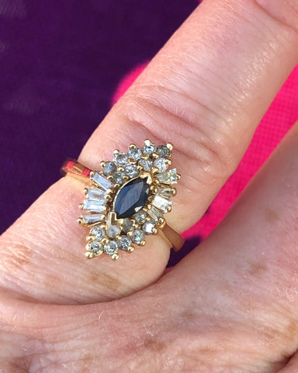 14k gold diamond & sapphire ring .70 tcw cocktail cluster