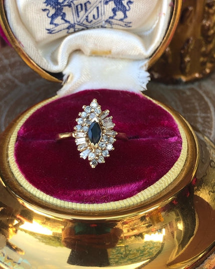 14k gold diamond & sapphire ring .70 tcw cocktail cluster