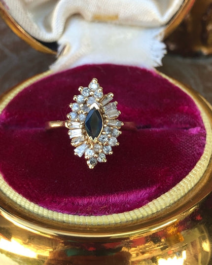 14k gold diamond & sapphire ring .70 tcw cocktail cluster
