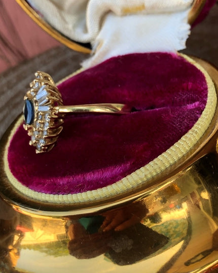 14k gold diamond & sapphire ring .70 tcw cocktail cluster