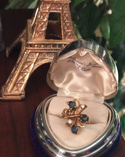 VTG 14k Gold Diamond & Sapphire Modernist ring