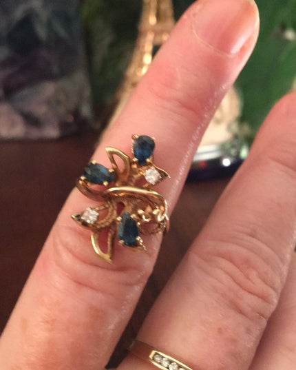 VTG 14k Gold Diamond & Sapphire Modernist ring