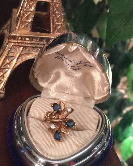 VTG 14k Gold Diamond & Sapphire Modernist ring