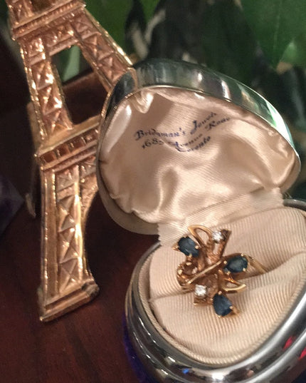 VTG 14k Gold Diamond & Sapphire Modernist ring
