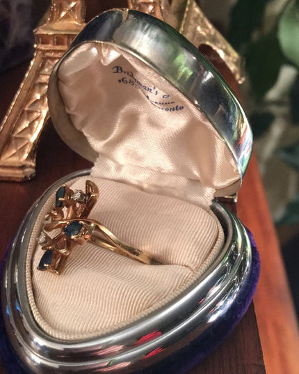 VTG 14k Gold Diamond & Sapphire Modernist ring