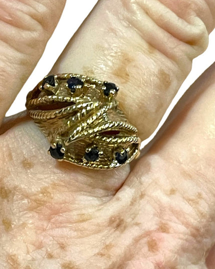 Stunning vintage 14k GOLD Sapphire Domed Dinner ring 1960s