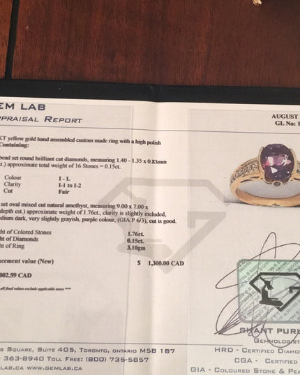 10k Gold Diamond & Amethyst ring w/ appriasal