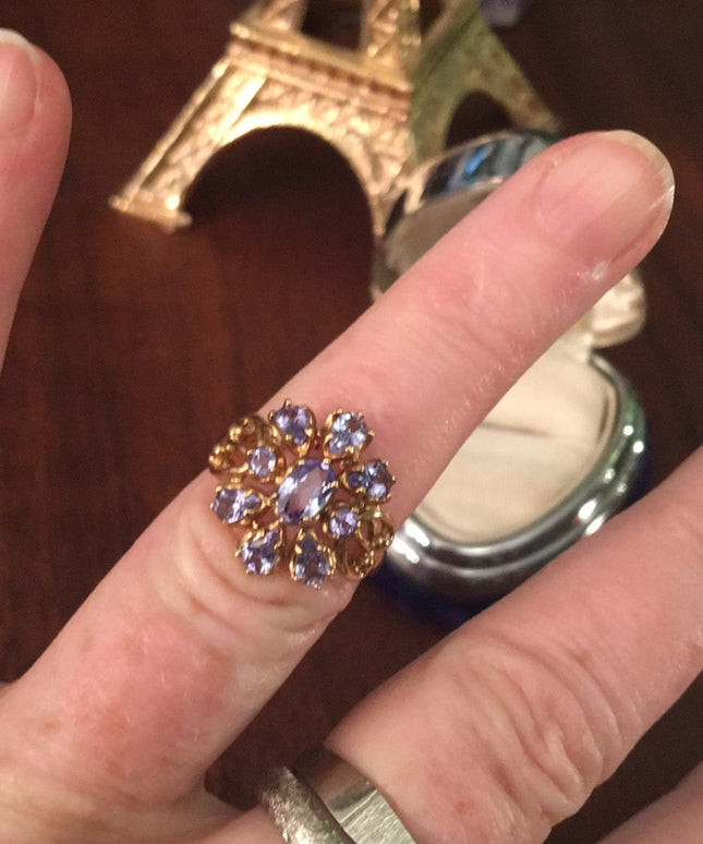 10k Gold Tanzanite cluster ring w/appraisal