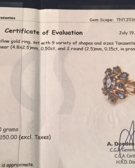 10k Gold Tanzanite cluster ring w/appraisal