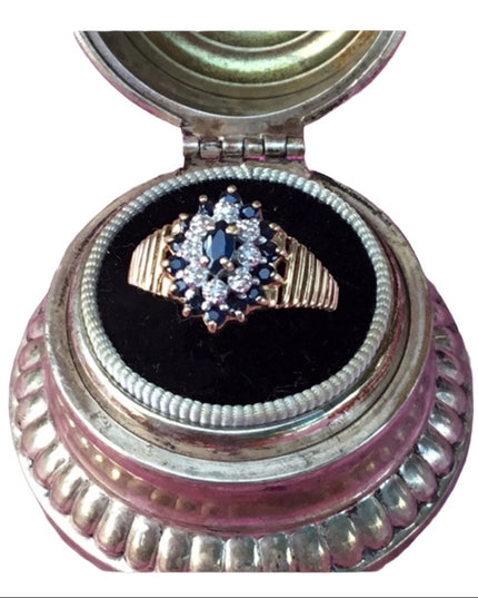 Vintage 10k gold  sapphire & diamond cluster dinner ring