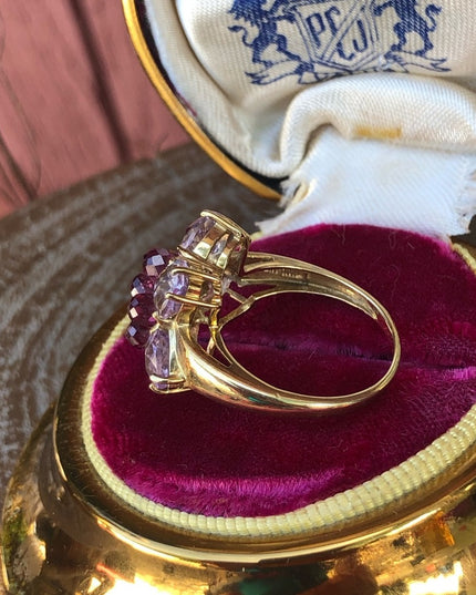 - 10k Amethyst & pink tourmaline flower ring cluster With appraisal