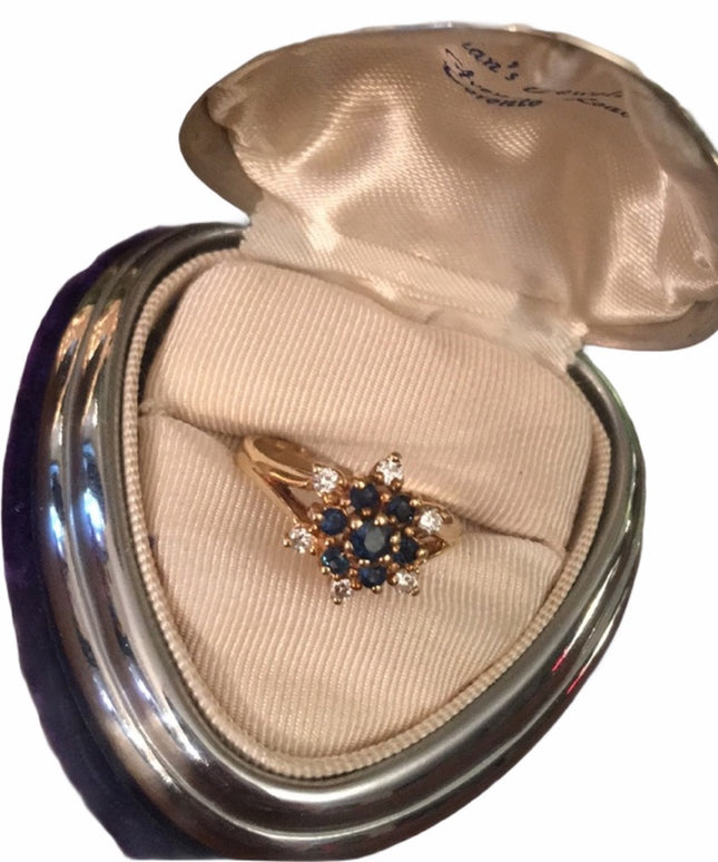 14k Gold Sapphire Diamond cluster ring w-appraisal