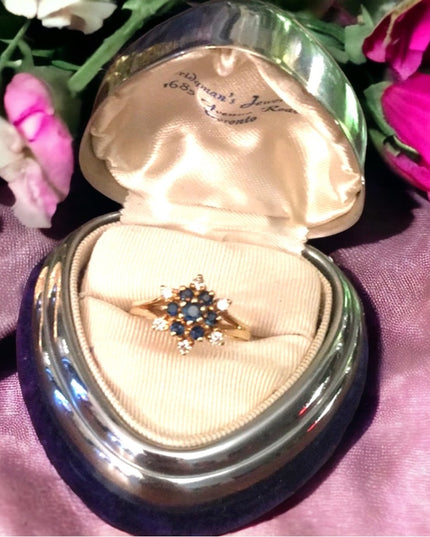 14k Gold Sapphire Diamond cluster ring w-appraisal