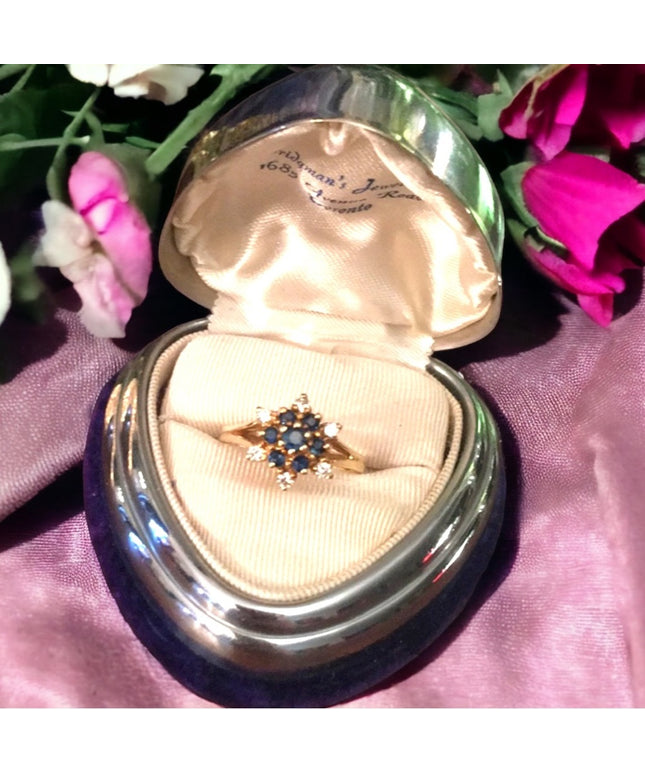 14k Gold Sapphire Diamond cluster ring w-appraisal
