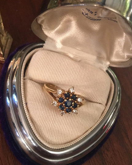14k Gold Sapphire Diamond cluster ring w-appraisal