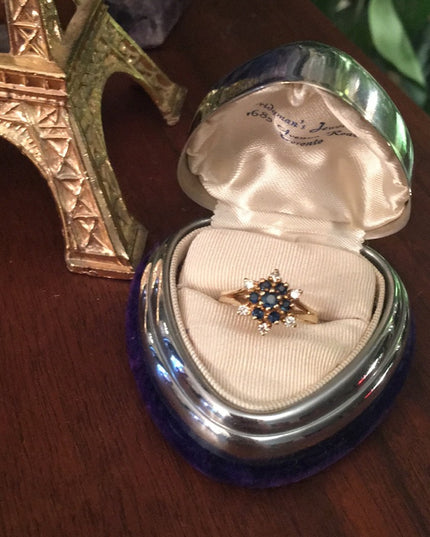 14k Gold Sapphire Diamond cluster ring w-appraisal