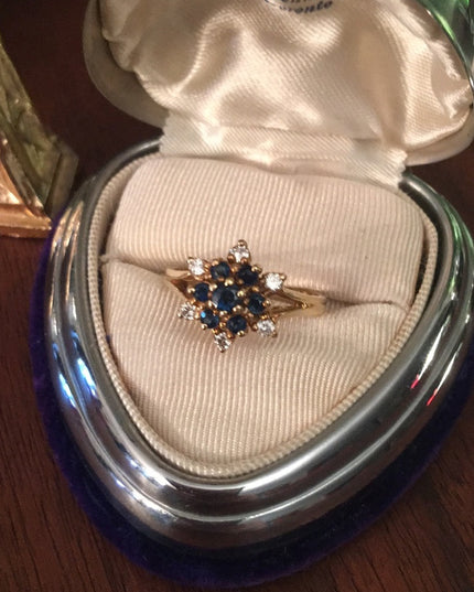 14k Gold Sapphire Diamond cluster ring w-appraisal