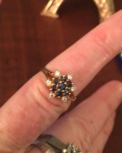 14k Gold Sapphire Diamond cluster ring w-appraisal