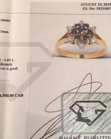 14k Gold Sapphire Diamond cluster ring w-appraisal