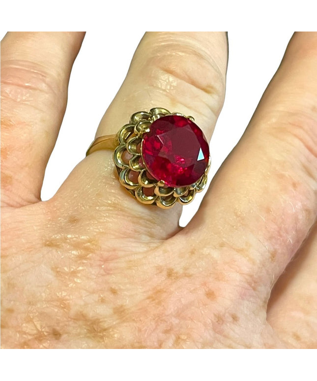 Vintage 10k Gold Ruby fany ornate dinner ring SIFFARI Sz 8