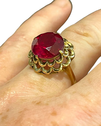 Vintage 10k Gold Ruby fany ornate dinner ring SIFFARI Sz 8