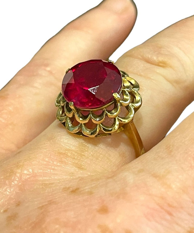 Vintage 10k Gold Ruby fany ornate dinner ring SIFFARI Sz 8