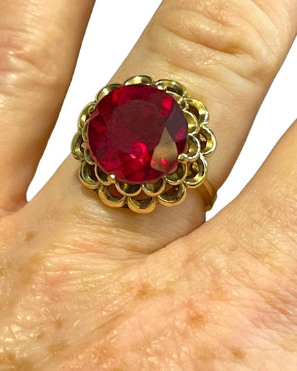 Vintage 10k Gold Ruby fany ornate dinner ring SIFFARI Sz 8