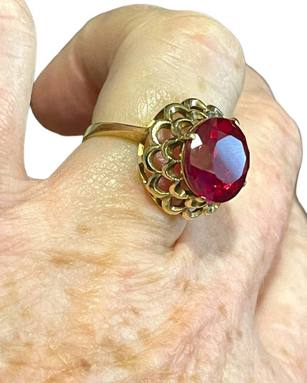 Vintage 10k Gold Ruby fany ornate dinner ring SIFFARI Sz 8