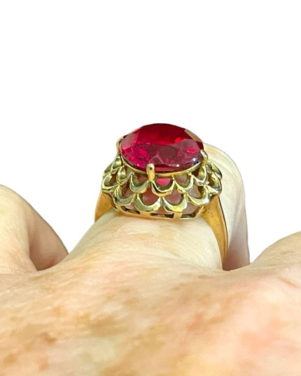 Vintage 10k Gold Ruby fany ornate dinner ring SIFFARI Sz 8