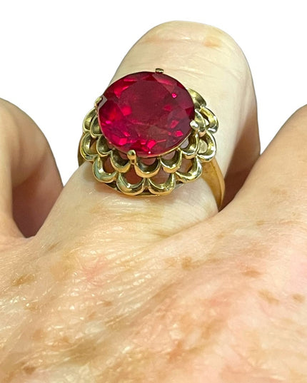 Vintage 10k Gold Ruby fany ornate dinner ring SIFFARI Sz 8