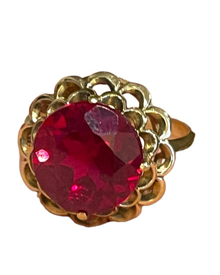 Vintage 10k Gold Ruby fany ornate dinner ring SIFFARI Sz 8