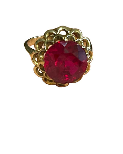 Vintage 10k Gold Ruby fany ornate dinner ring SIFFARI Sz 8